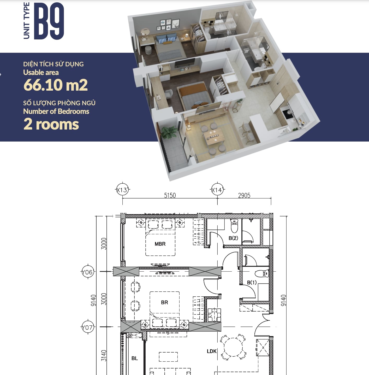 Bản vẽ của căn hộ B9 tại chung cư The Minato Residence